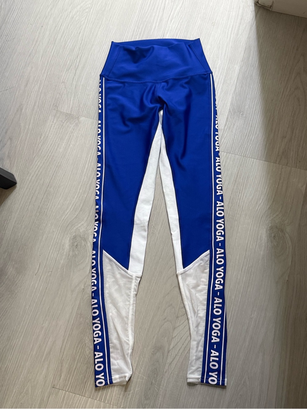 Alo Yoga High Waist Logo Taping Colorblock Leggings Royal Blue White XS